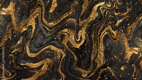 3D abstract wallpaper featuring a three-dimensional dark golden and black background, creating a luxurious golden wallpaper with hints of black for added depth and contrast © shaiq