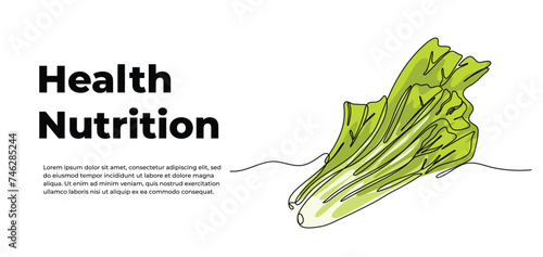 Fresh mustard greens one continuous line design. Vegetable symbol concept. Decorative elements drawn on a white background.