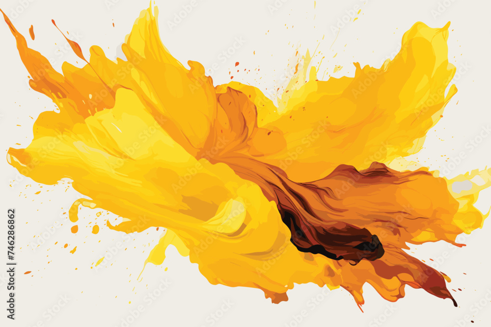 Lemon hitting in the water and make splash. orange Juice splash vector art illustration. Fresh ripe orange fruit, orange cut, juice, smoothie 3D splash twisted. - obrazy, fototapety, plakaty 