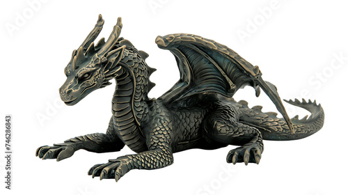 A bronze dragon figurine on a transparent background