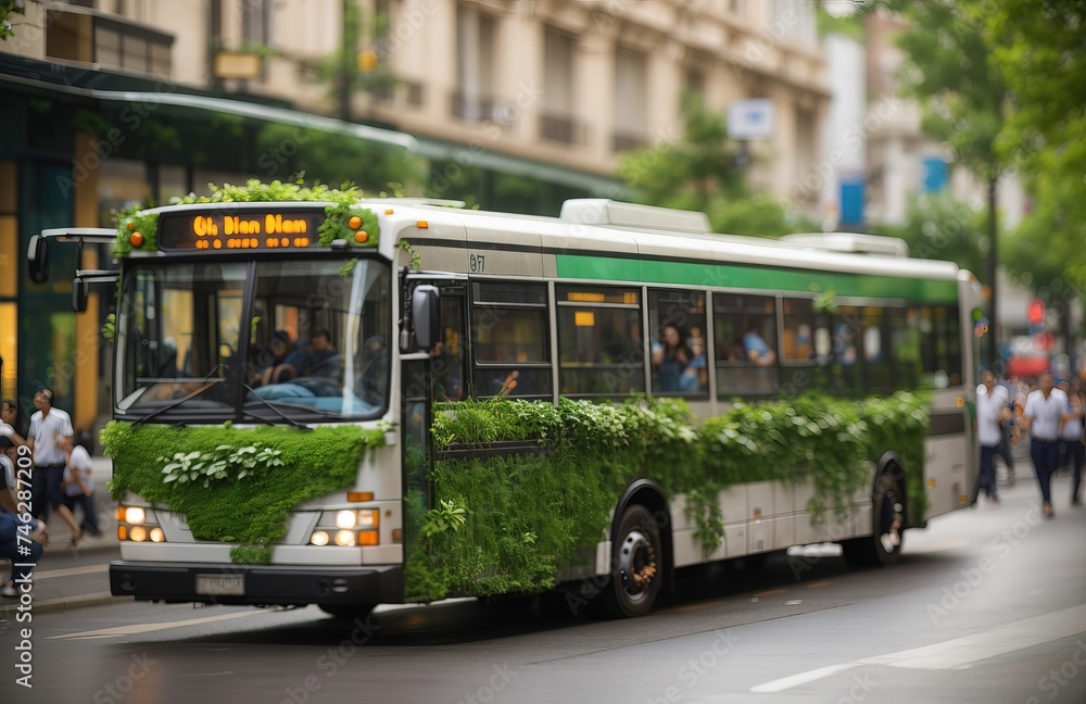 Bus embellished with lush green plants