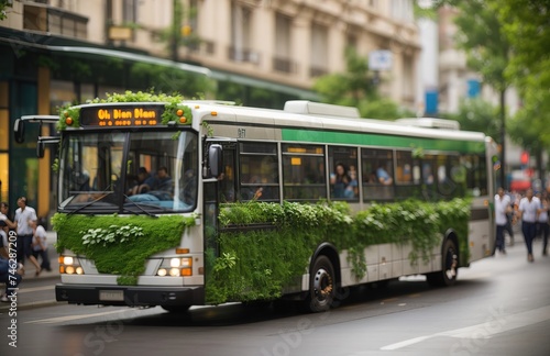 Bus embellished with lush green plants