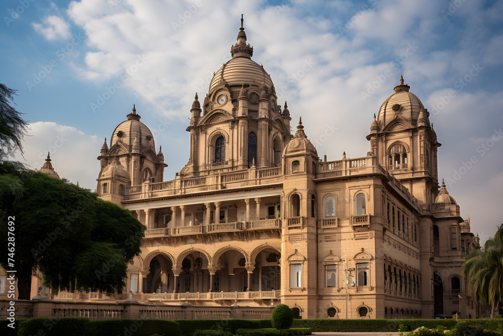 Architectural Grandeur: A Majestic Historical Building Surrounded by Verdant Landscape