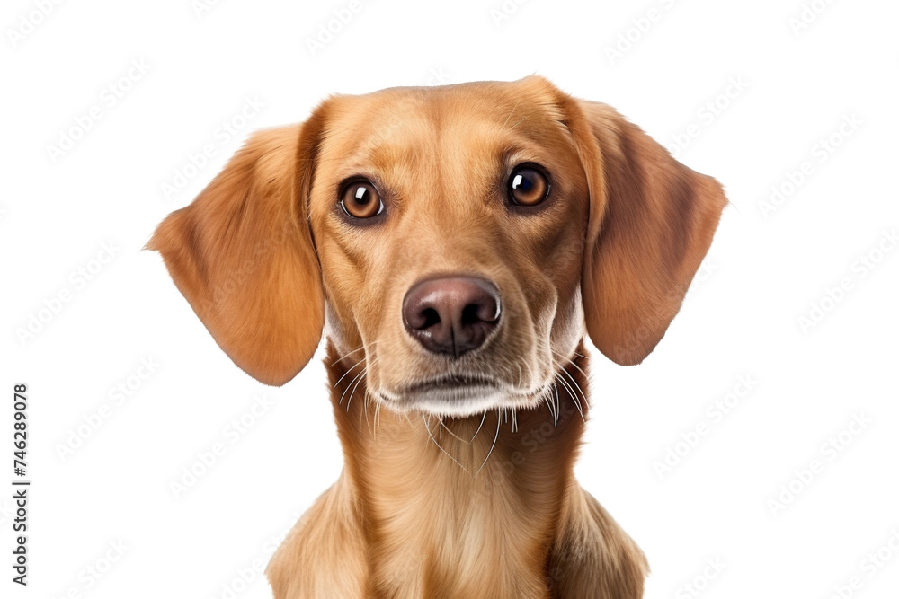 Cute fluffy portrait smile Puppy dog Labrador retriever that looking at camera isolated on clear png background, funny moment, lovely dog, pet concept.