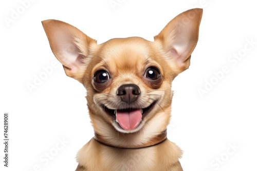 Cute fluffy portrait smile Puppy dog Chihuahua that looking at camera isolated on clear png background, funny moment, lovely dog, pet concept. © TANATPON