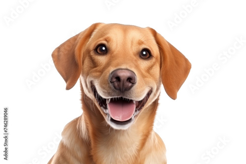 Cute fluffy portrait smile Puppy dog Labrador retriever that looking at camera isolated on clear png background, funny moment, lovely dog, pet concept.