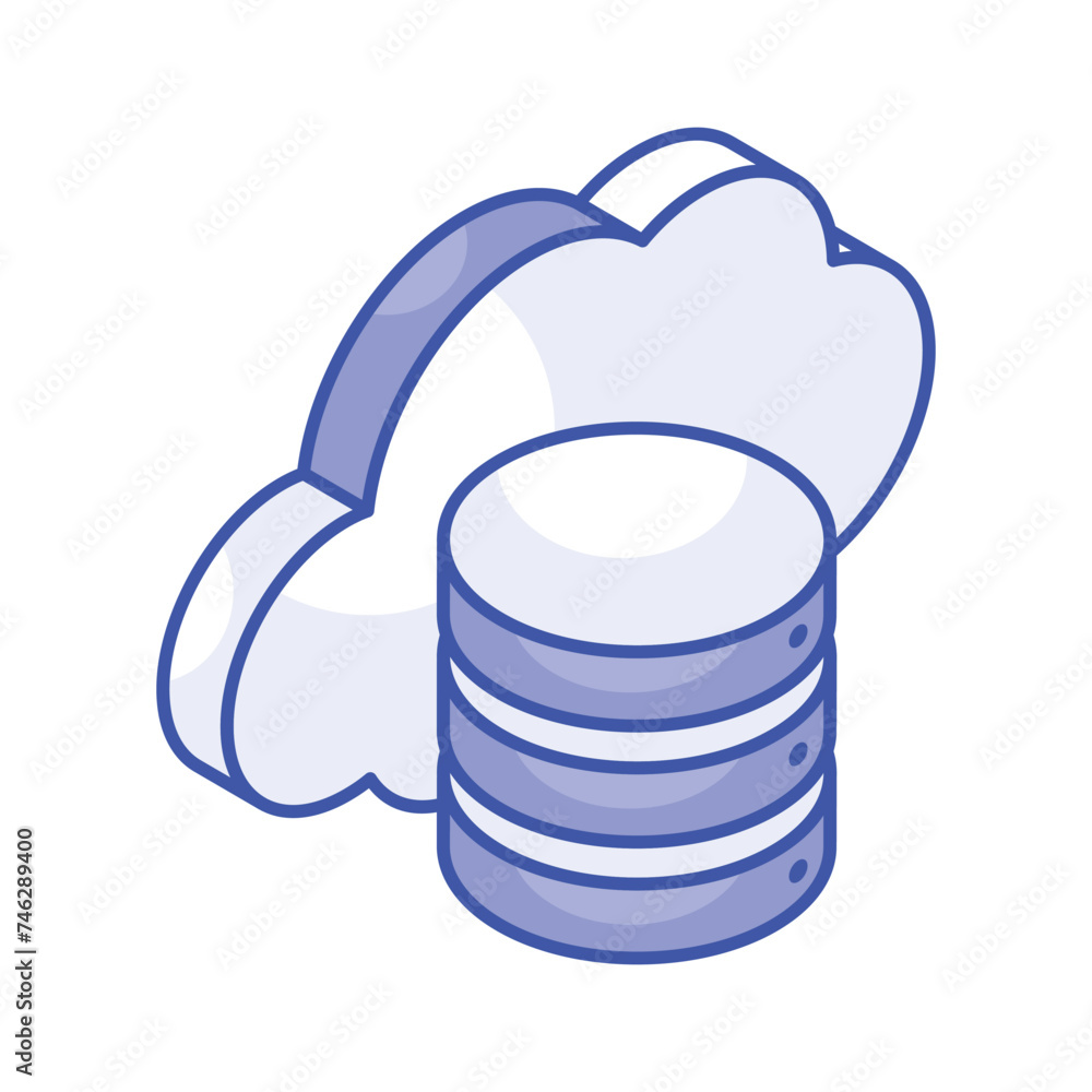 Database with cloud depicting isometric vector of cloud storage Database with cloud depicting isometric vector of cloud storage