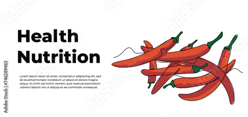 Chilli one continuous line design. Vegetable symbol design concept. Decorative elements drawn on a white background.