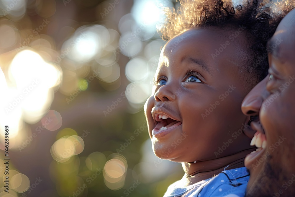 Close-up of the face of a young man and his child. Close-up of the face of a young man and his child.