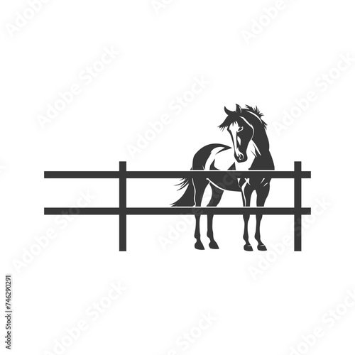 Black and white stylized horse walks in paddock