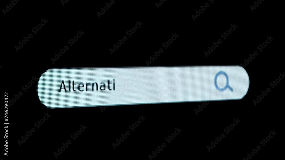 Shot of monitor screen. Pixel screen with animated search bar, keywords Alternative for Germany typed in, browser bar with magnifying glass and text headline. Shot of monitor screen. Pixel screen with animated search bar, keywords Alternative for Germany typed in, browser bar with magnifying glass and text headline.