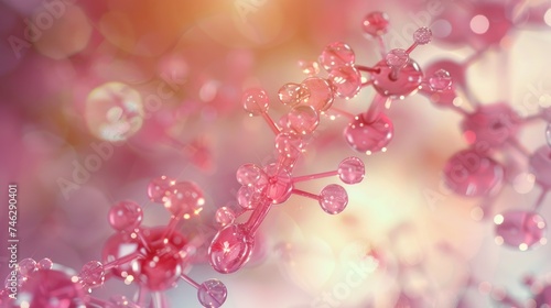 Radiant Pink Molecules on Bokeh Background, Cosmetics Concept