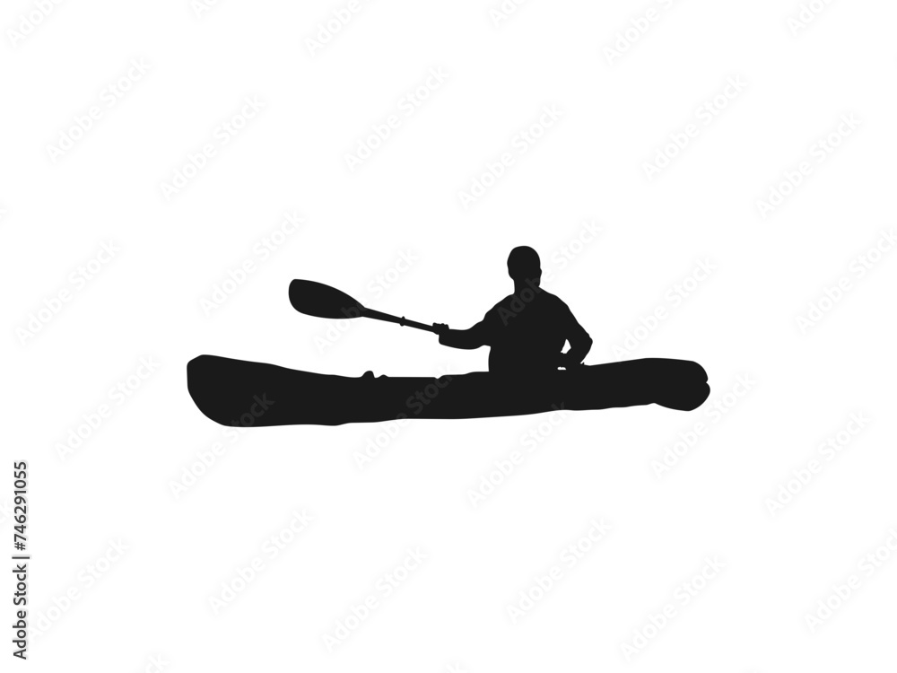 Kayaking silhouettes icon. Canoe trails and rafting club emblem with ...