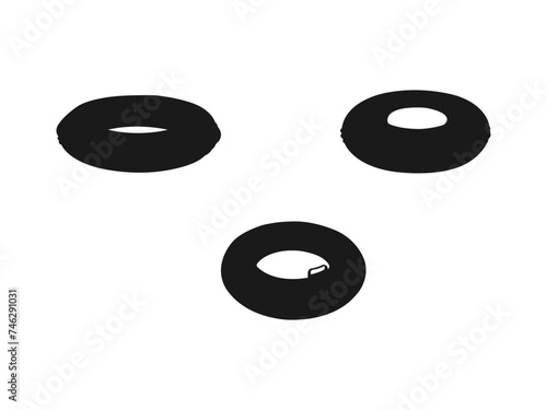 riding tube silhouettes. summer beach vacation holidays sport fun activity. Silhouette of snow tube. flat design. design for web and app. Black isolated icon of duck ring rubber on white background.