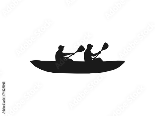 Kayaking silhouettes set. Canoe trails and rafting club emblem with kayaking equipment element. rowing icon illustration isolated vector sign symbol. kayaker silhouette set inspired design collection.