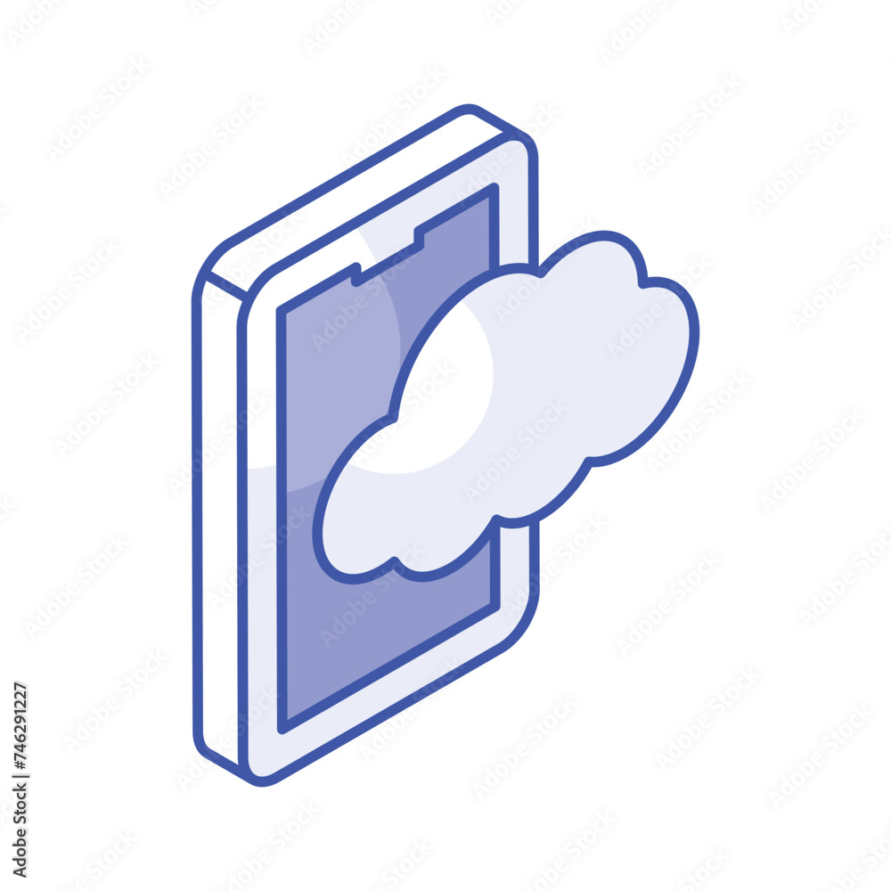 Cloud computing, mobile with cloud, isometric icon of mobile cloud