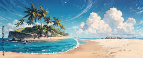 A banner for summer vacation illustration with beautiful tropical beach ai generated photo