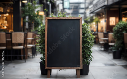 blank sign board copy space or menu board in outdoor restaurant ai generated photo