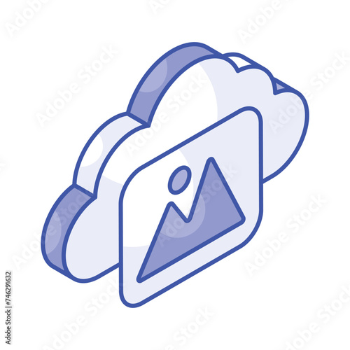 Cloud with image concept isometric icon of image backup, cloud computing vector design