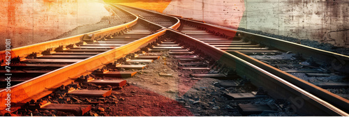  train tracks are on a railroad track,banner