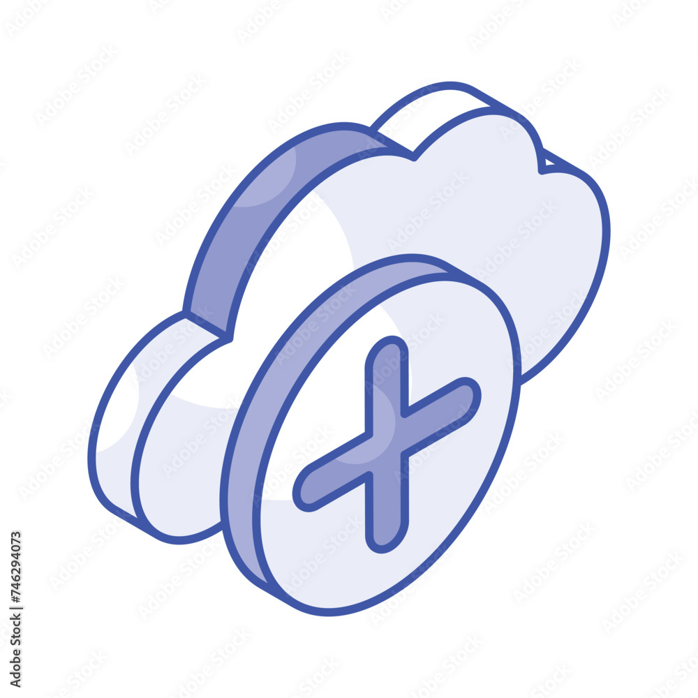 Plus sign with cloud showing isomeric icon of cloud add Plus sign with cloud showing isomeric icon of cloud add