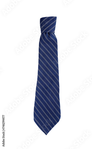 Top view of a blue striped tie on white background with clipping path. Father's day concept
