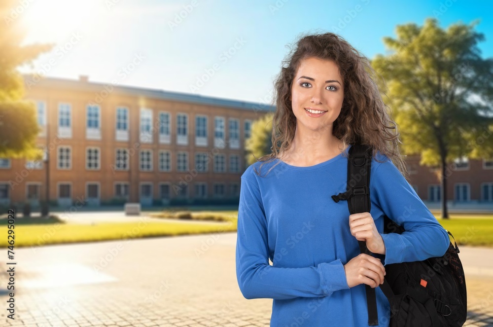 Fototapeta premium Portrait of lady student posing outdoors