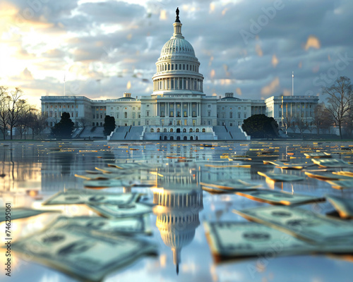 US Capitol Building with Reflection on Money photo