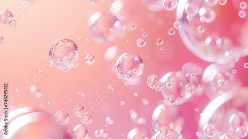 Pink colored oil bubble background. Closeup view.