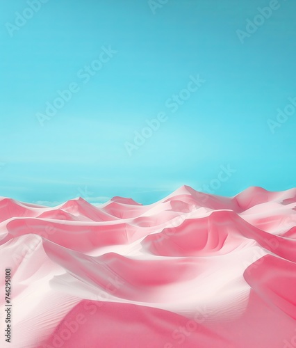 pink dunes on a turquoise background. Hyperrealistic. Vertical photo