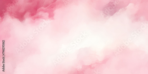 pink watercolor background, pink clouds watercolor background,banner pink sky handpainted watercolor © Planetz
