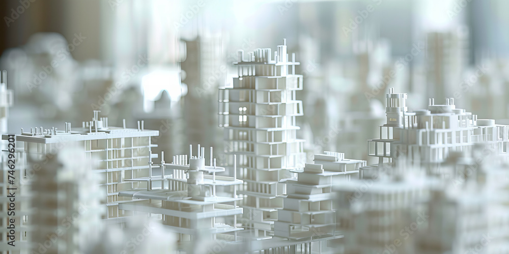 Futuristic Miniature Cityscape Model in Monochromatic Hues Perspective.