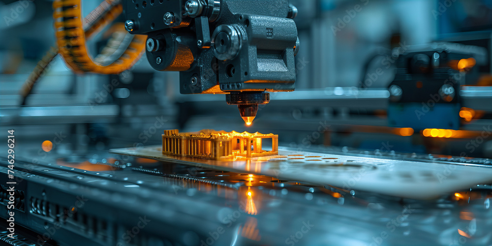 Precision Engineering: High-Tech Machine Crafting Intricate Components in Factory..Background color: A gradient of deep blue to dark teal...Banner Resolution: 768 x 1536 Precision Engineering: High-Tech Machine Crafting Intricate Components in Factory..Background color: A gradient of deep blue to dark teal...Banner Resolution: 768 x 1536