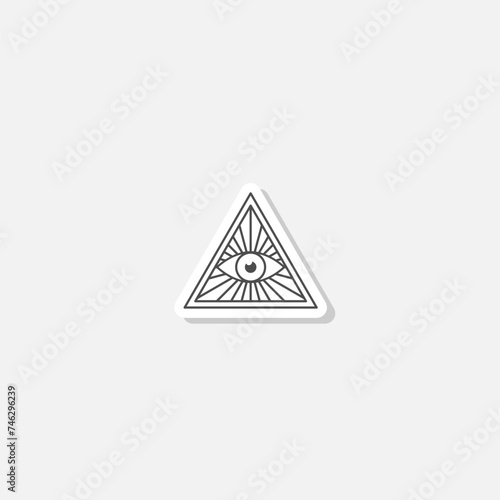 All seeing eye symbol sticker isolated on gray background
