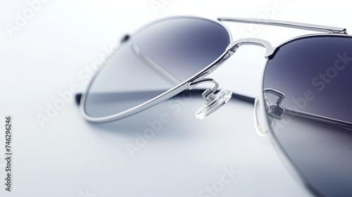 A close-up shot of a pair of sunglasses on a white background.