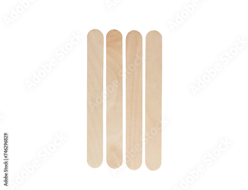 Four (4) tally marks symbol made from wooden popsicles stick  isolated on white background with clipping path. Education and learning concept.