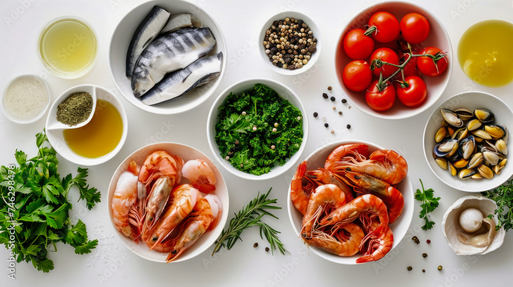Seafood Delight, A Bowl of Shrimp and Mussels on a Table Seafood Delight, A Bowl of Shrimp and Mussels on a Table