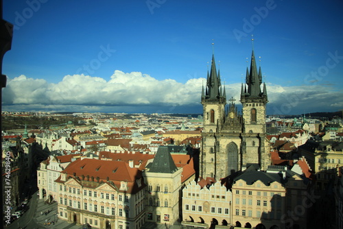 Visit to the interior of the Prague Astronomical Clock and panoramic view of the city of Prague, Church of Our Lady of Týn, Prague Castle, and Old Town Square of prague, V tower