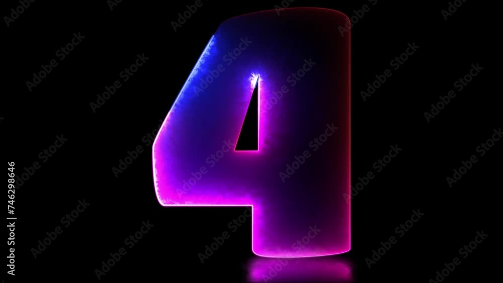Glowing looping numbers 4 neon effect, black background. Glowing looping numbers 4 neon effect, black background.