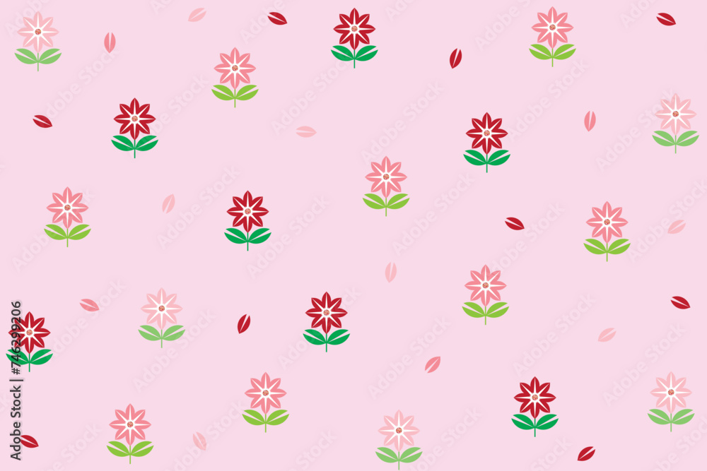 Illustration, Abstract flower with leaf on pink background.
