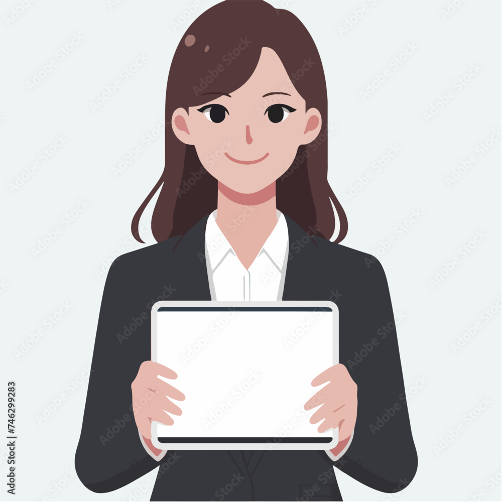 Flat design illustration of a sales woman carrying a blank board for advertising media Flat design illustration of a sales woman carrying a blank board for advertising media