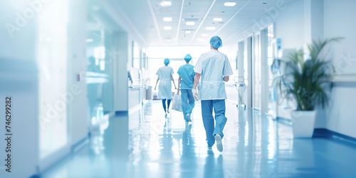 Title: Dedicated Healthcare Workers Stride Through Hospital Hallway in Unity