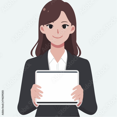 Flat design illustration of a sales woman carrying a blank board for advertising media