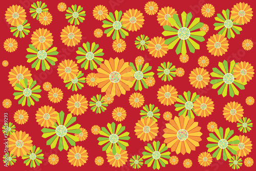 Illustration, pattern of Abstract flower on red background.