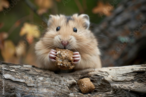 Chubby hamster filling cheeks with too many treats hilariously navigating miniature obstacle course photo