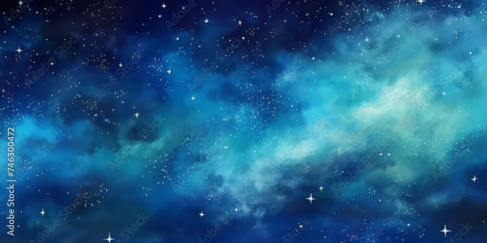 Obraz premium blue watercolor space background with stars, milky way, nebula, galaxy, cosmos milky way, blu background banner