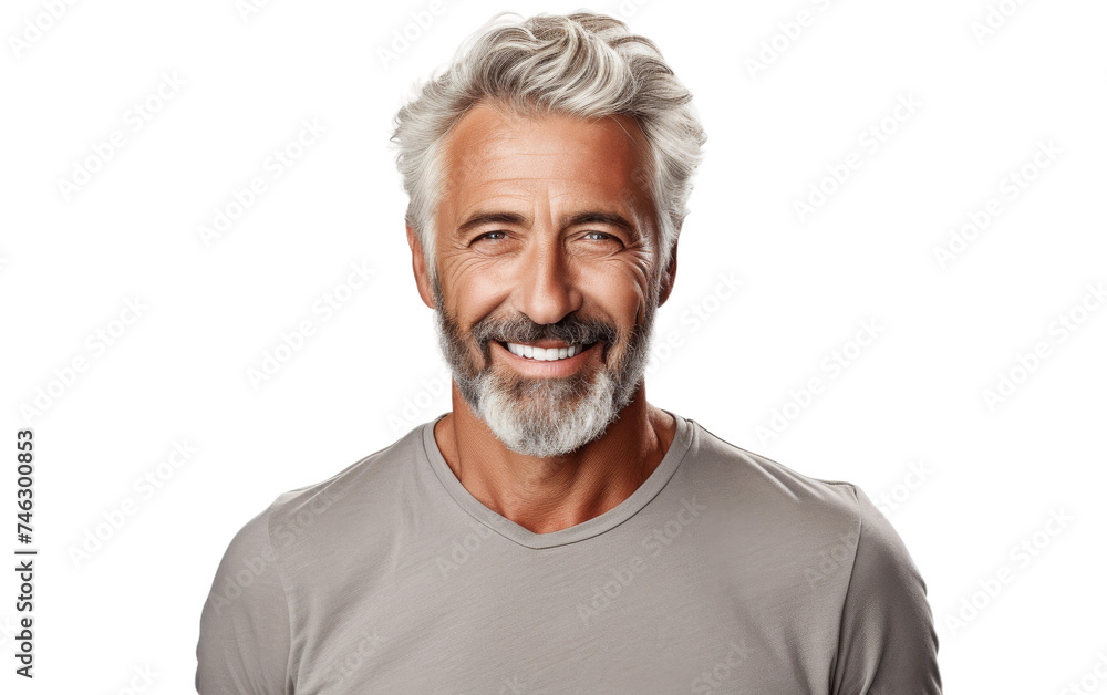 Smiling Elderly Man With Grey Hair. An older man with grey hair is smiling, his eyes crinkled at the corners. His facial expression exudes joy and contentment. On PNG Transparent Clear Background. Smiling Elderly Man With Grey Hair. An older man with grey hair is smiling, his eyes crinkled at the corners. His facial expression exudes joy and contentment. On PNG Transparent Clear Background.