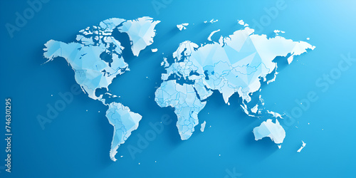 Enthralling World Map Visualization, Standing Out on a Blue Wall Background: An Engaging 3D Spectacle
