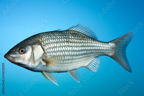 Small fish swimming around on a blue background.