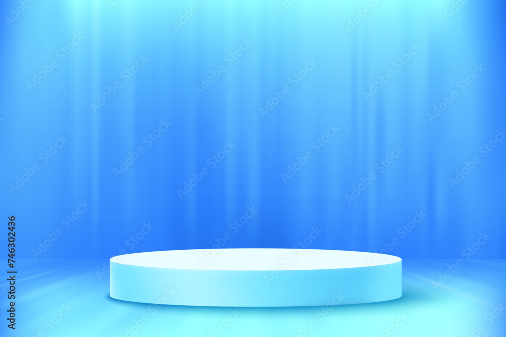 Abstract blue studio with podium and copy space. Design product template. 3d design vector mockup Abstract blue studio with podium and copy space. Design product template. 3d design vector mockup